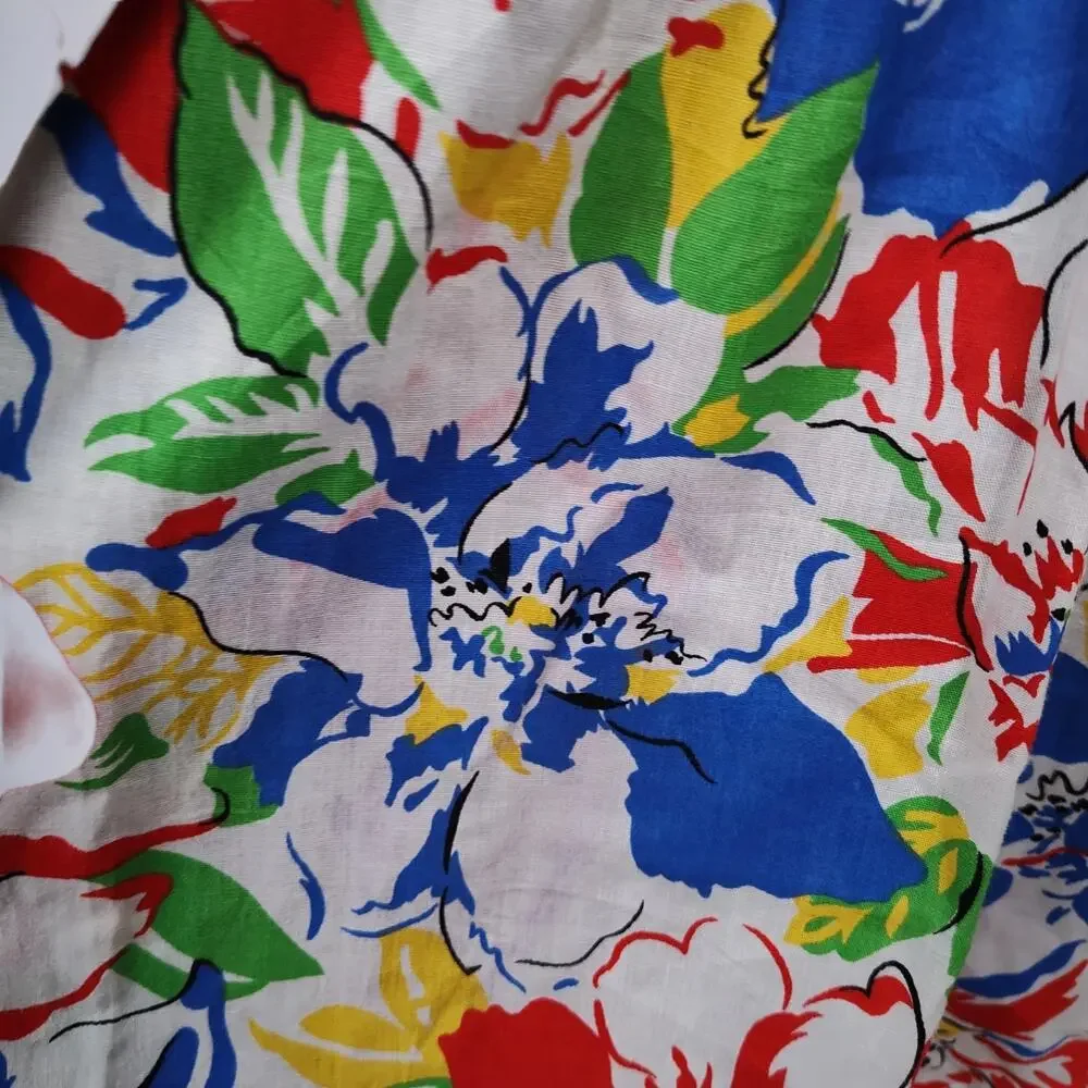 Vintage 70s Floral Muumuu Maxi Dress Lace Yoke Hawaiian House Dress USA Size 14
